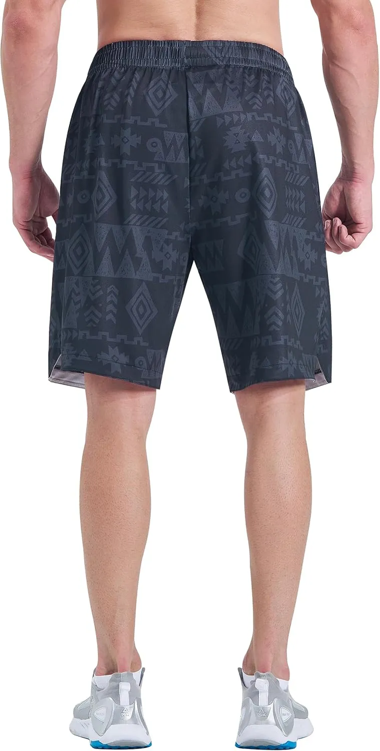 EZRUN Men's Athletic Basketball Shorts with Zipper Pockets Workout Gym Quick Dry 9 Inches Long Shorts for Tennis Running