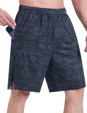 EZRUN Men's Athletic Basketball Shorts with Zipper Pockets Workout Gym Quick Dry 9 Inches Long Shorts for Tennis Running