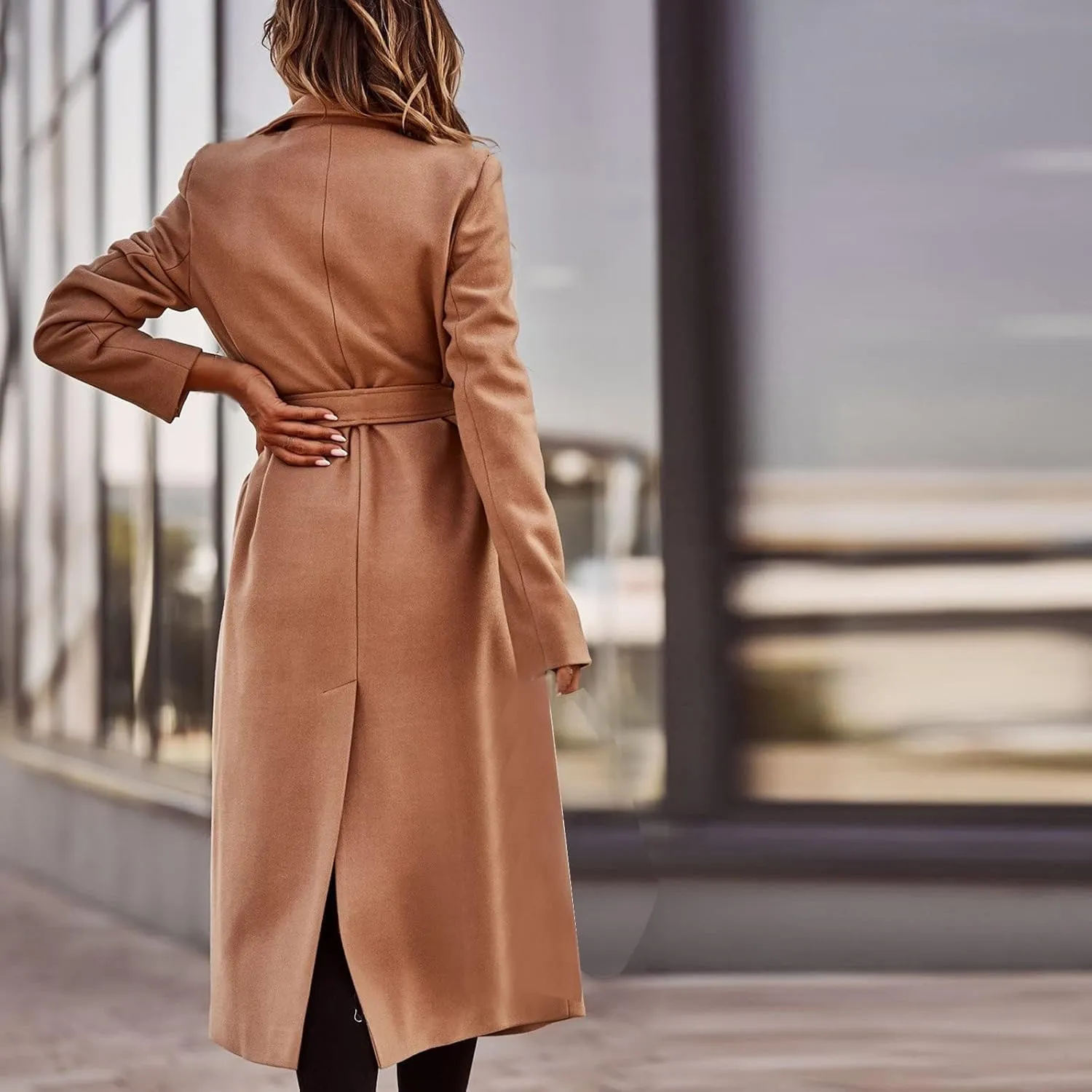 Fall Cardigan for Women 2022 Solid Lapel Collar Trench Coat Open Front Mid Length Wool Blend Coat Elegant Pea Coat