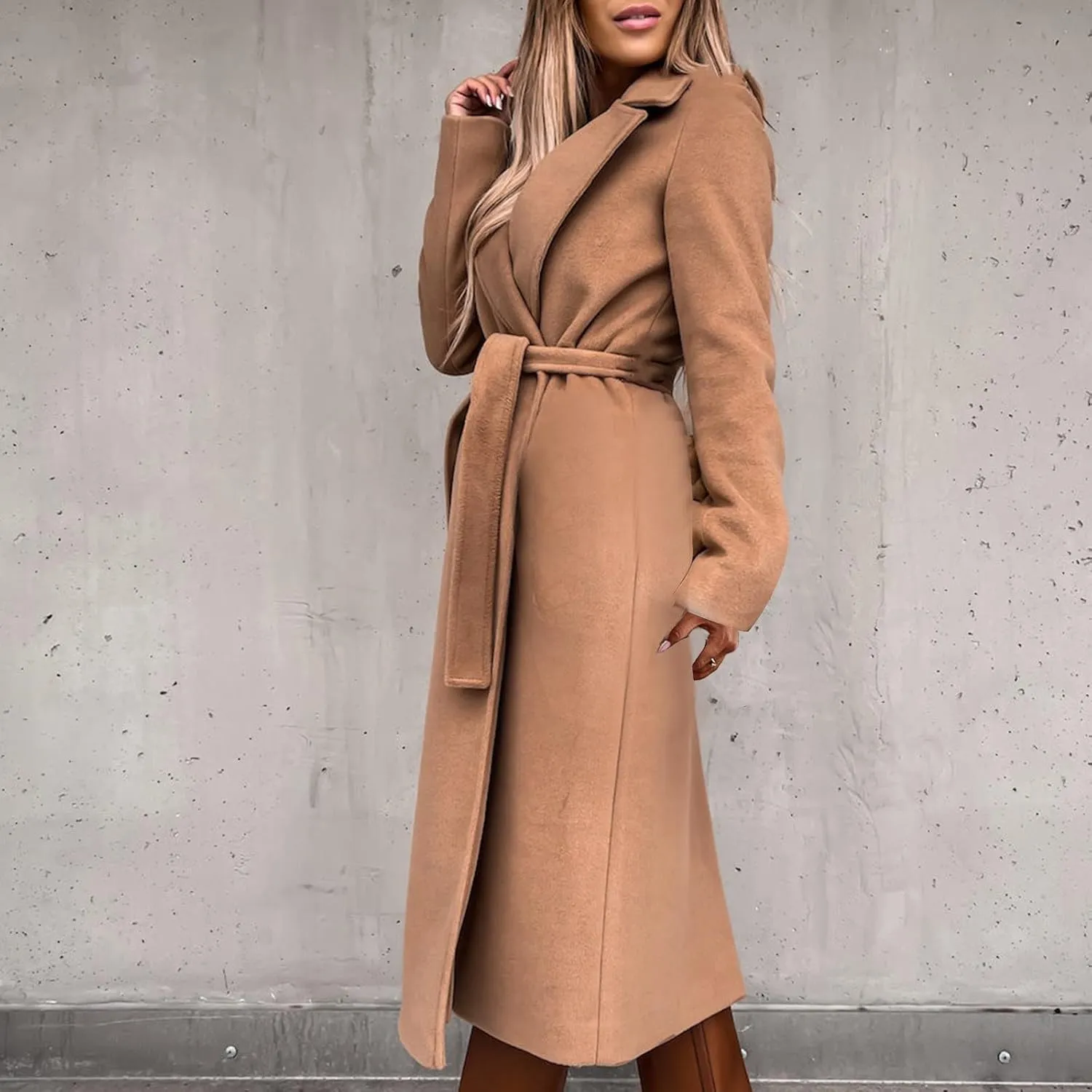 Fall Cardigan for Women 2022 Solid Lapel Collar Trench Coat Open Front Mid Length Wool Blend Coat Elegant Pea Coat