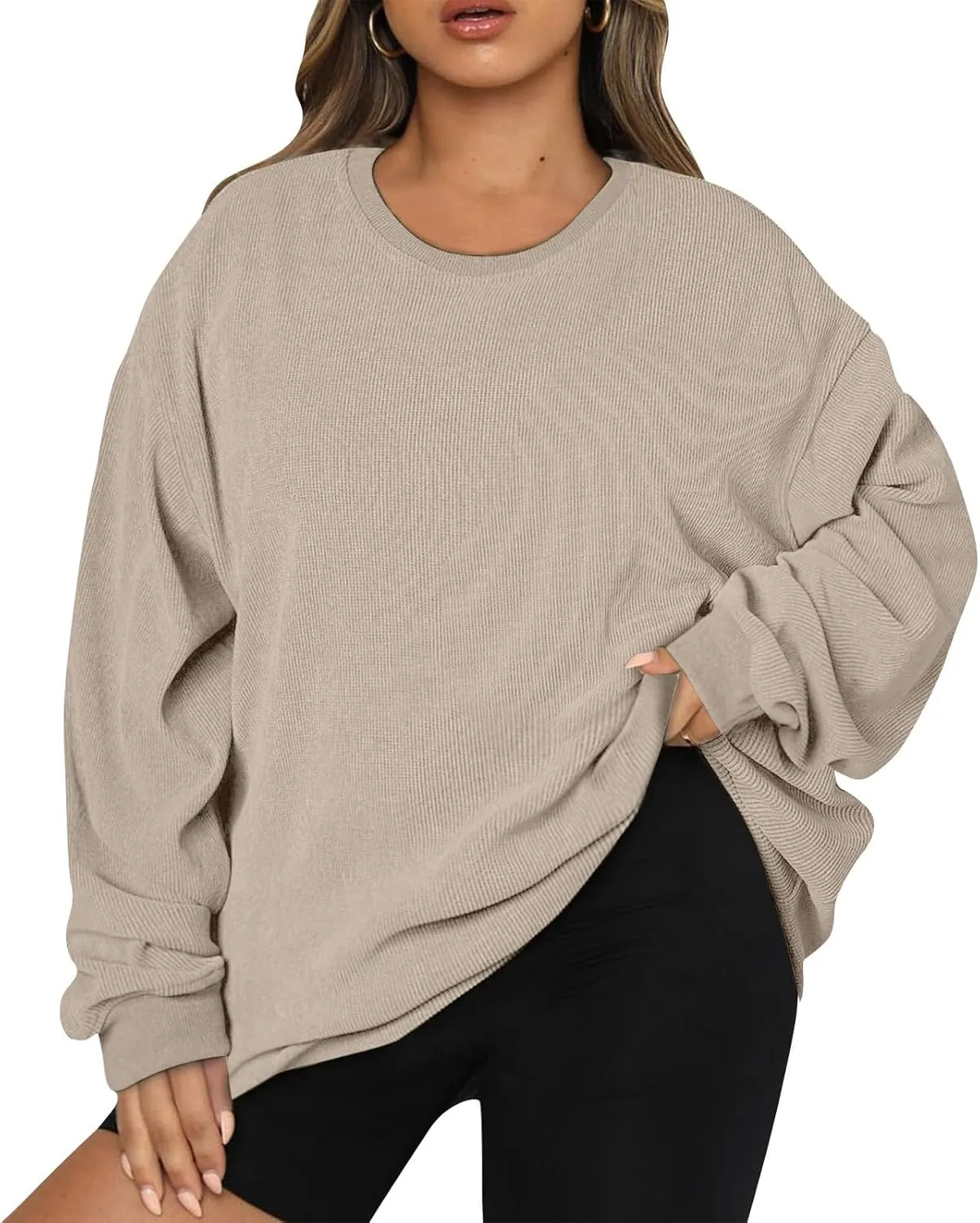Fall Sweatshirts for Women Trendy Oversized Teacher Crewneck Sweatshirt Drop Shoulder Long Sleeve Pullover Sweaters