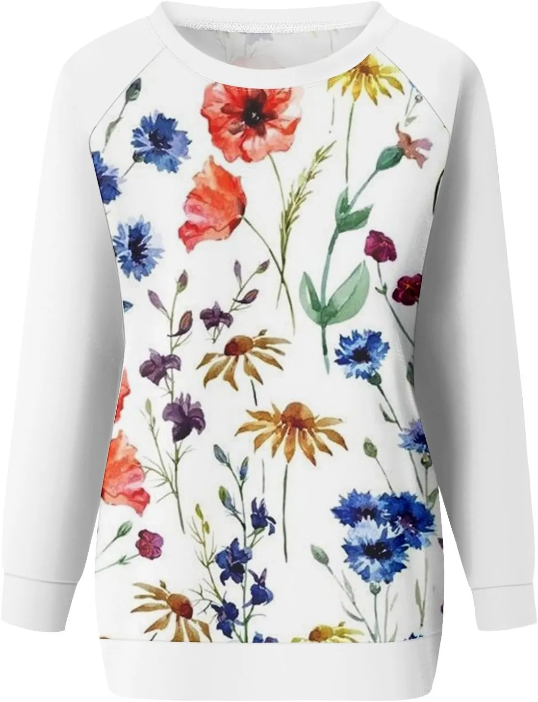 Fall Womens Clothes 2024 Floral Print Crewneck Cute Sweatshirt Long Sleeve Oversized Basics Clothes Clothing