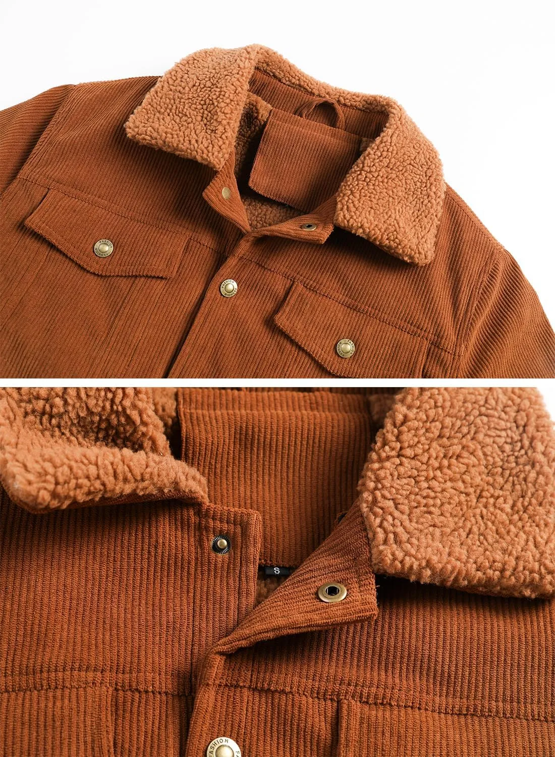 FANARCHER Men's Corduroy Jackets Sherpa Lined Fleece Trucker Work Jacket Cotton Turn-Down Collar Coats Winter Warm Outwear