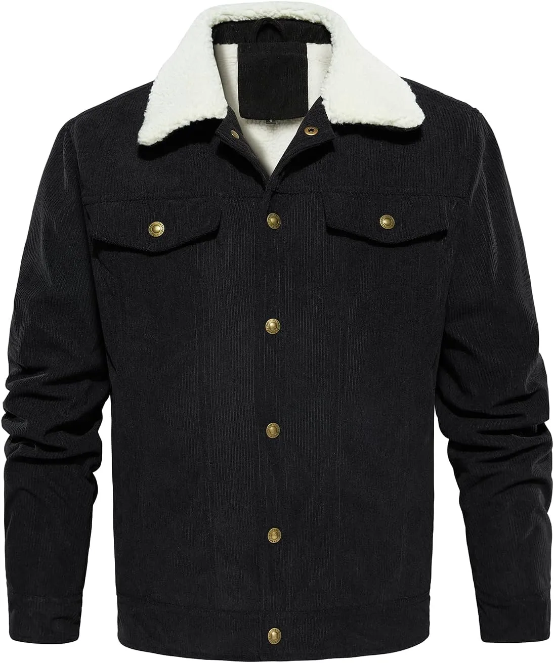 FANARCHER Men's Corduroy Jackets Sherpa Lined Fleece Trucker Work Jacket Cotton Turn-Down Collar Coats Winter Warm Outwear
