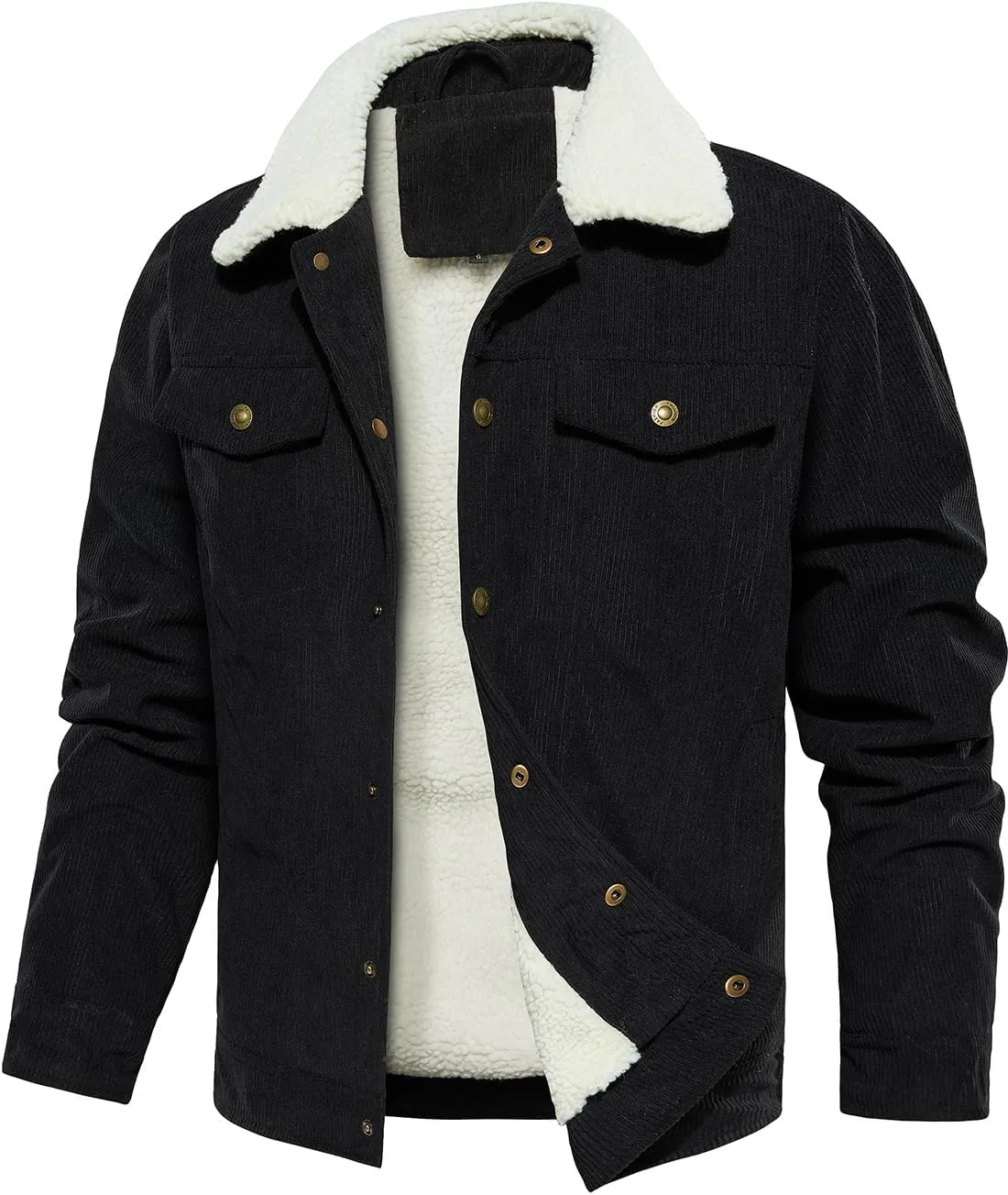 FANARCHER Men's Corduroy Jackets Sherpa Lined Fleece Trucker Work Jacket Cotton Turn-Down Collar Coats Winter Warm Outwear