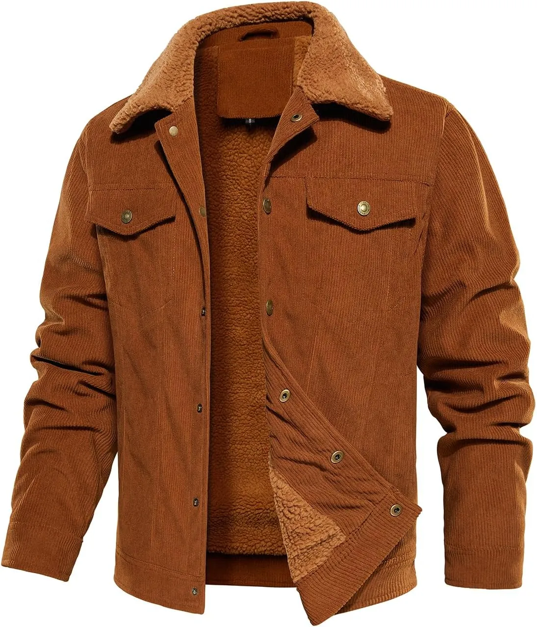 FANARCHER Men's Corduroy Jackets Sherpa Lined Fleece Trucker Work Jacket Cotton Turn-Down Collar Coats Winter Warm Outwear