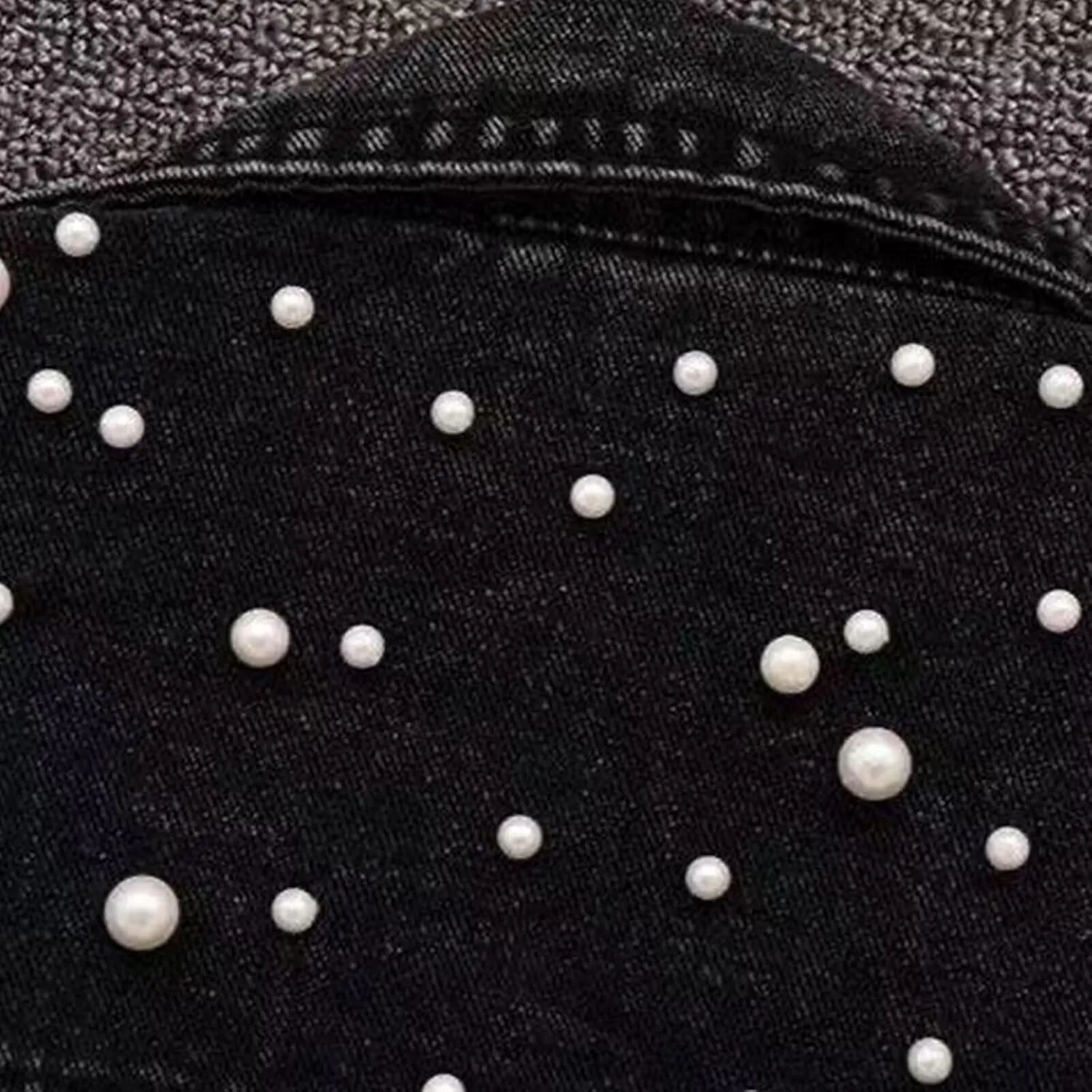 FantasyGears Women's Jeans Jacket Rhinestone Pearl Denim Jacket Embroidered Oversized Plus Size Jacket Streetwear