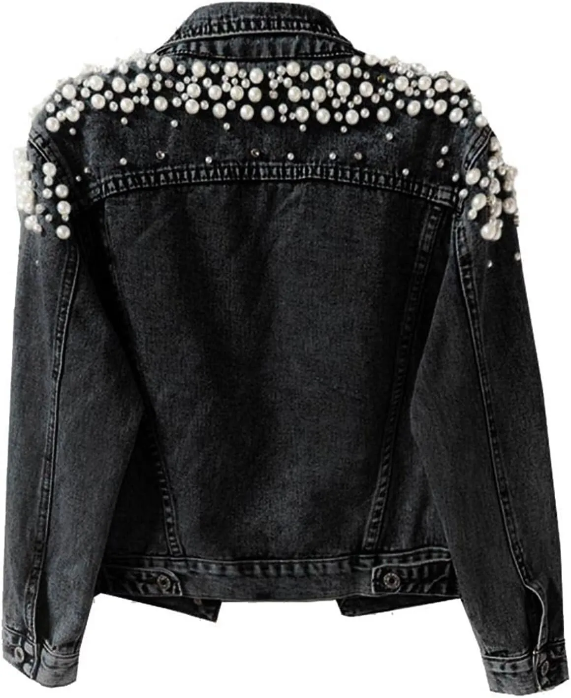 FantasyGears Women's Jeans Jacket Rhinestone Pearl Denim Jacket Embroidered Oversized Plus Size Jacket Streetwear