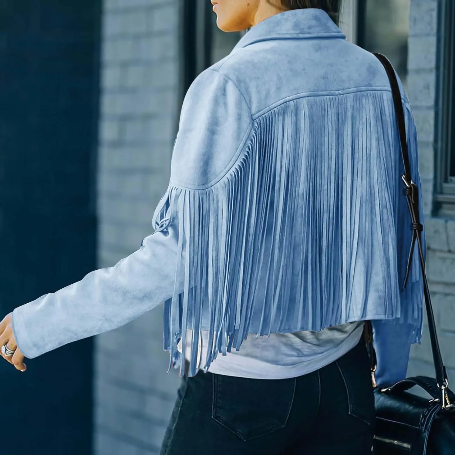 Firzero Tassels Coat Women Faux Suede Jacket Long Sleeve Fringe Jackets Motorcycle Moto Biker Short Open Front Cardigan 2024