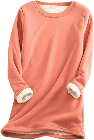 Fleece Sweatshirt for Women Winter Warm Sherpa Lined Fleece Crewneck Pullover Loungewear Tunic Tops