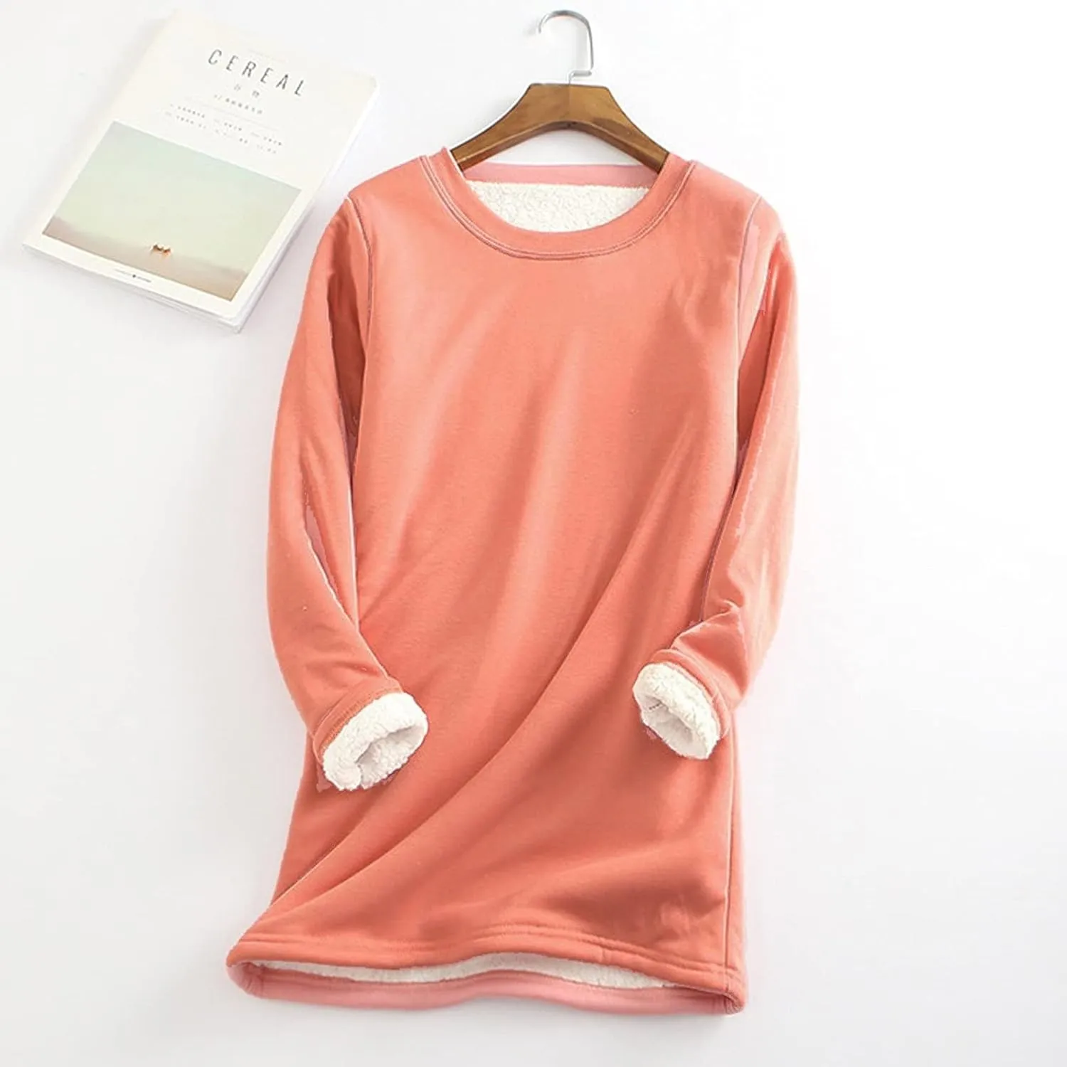 Fleece Sweatshirt for Women Winter Warm Sherpa Lined Fleece Crewneck Pullover Loungewear Tunic Tops