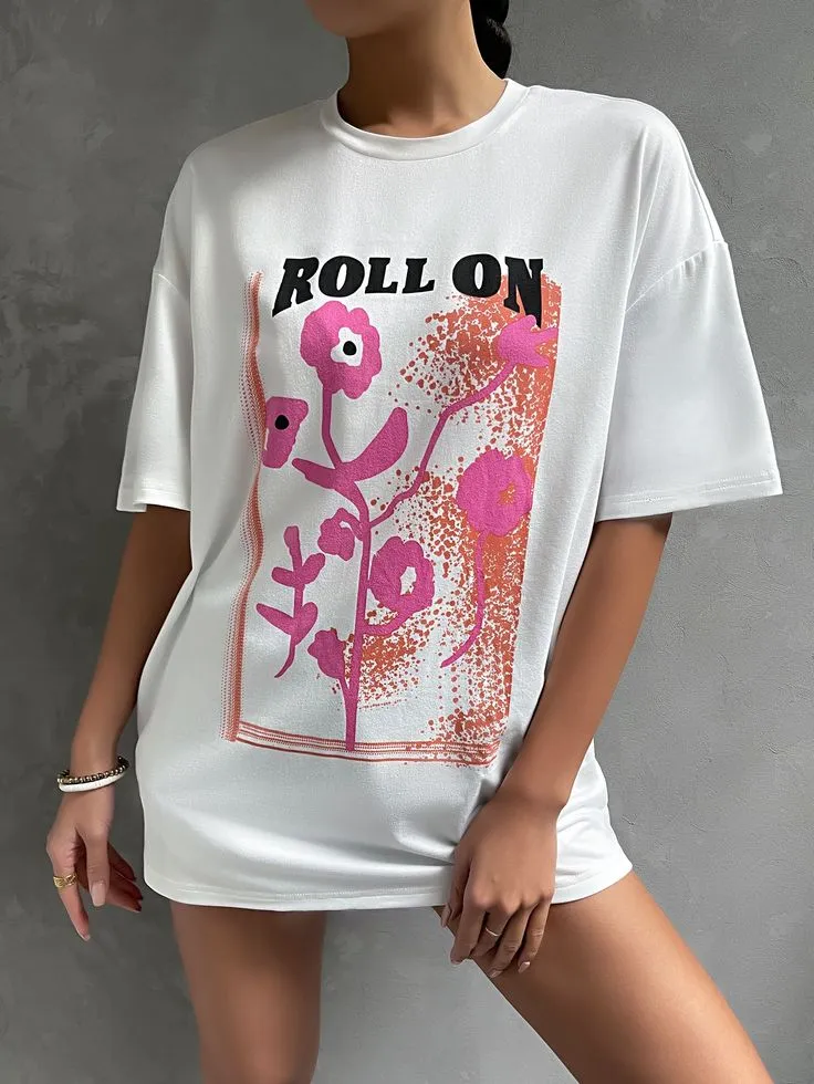 Floral & Letter Graphic Drop Shoulder Tee