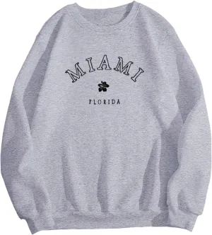 Florida Sweatshirt Casual Trendy Floral Graphic Pullover Tops Long Sleeve Loose Fit Cute Hoodie Sweatshirts