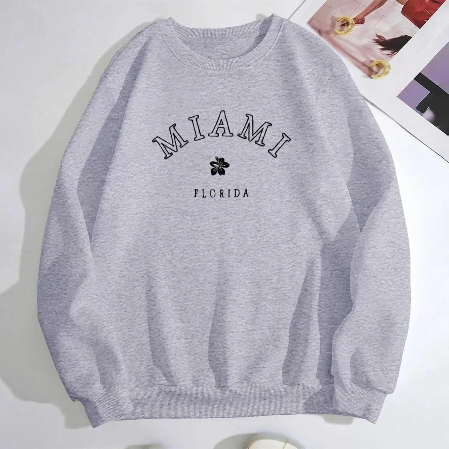 Florida Sweatshirt Casual Trendy Floral Graphic Pullover Tops Long Sleeve Loose Fit Cute Hoodie Sweatshirts