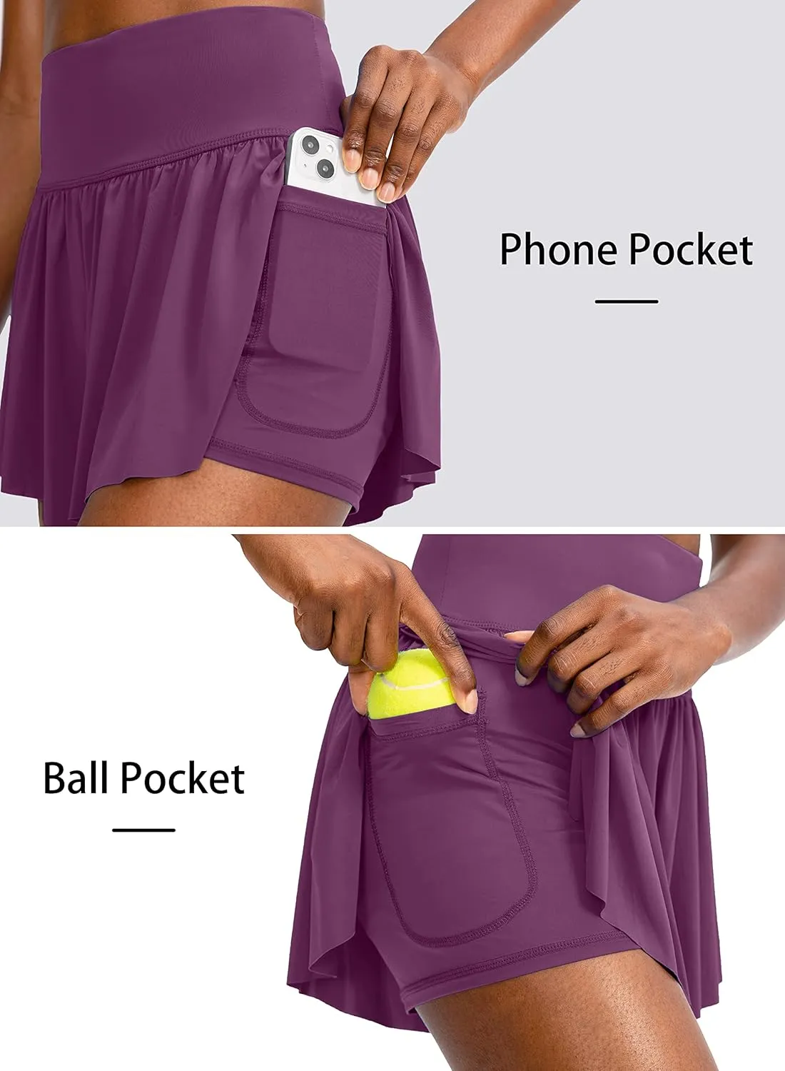 Flowy Running Shorts for Women with 4 Pockets 2 in 1 High Waisted Women's Butterfly Workout Athletic Tennis Skirt Shorts