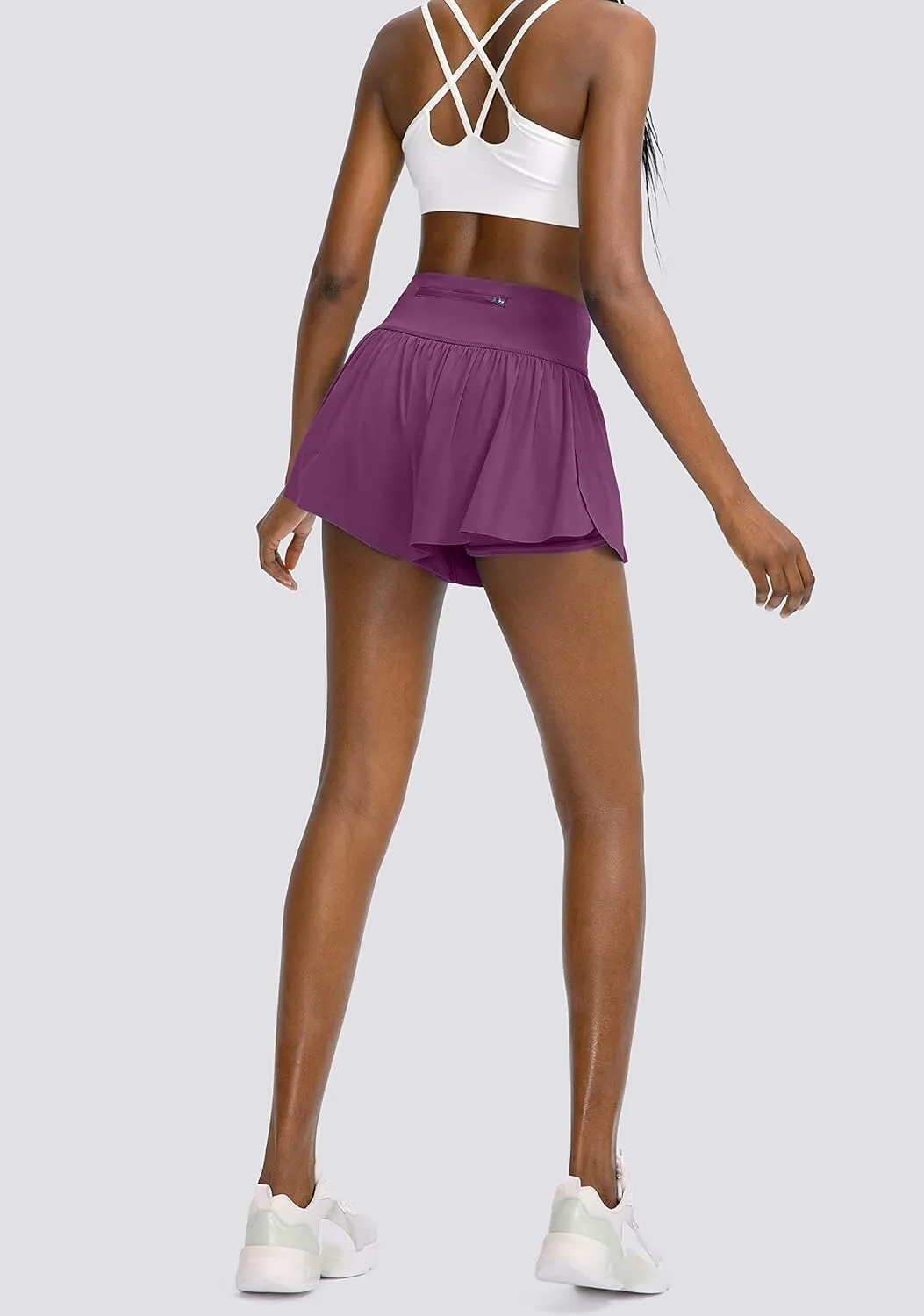 Flowy Running Shorts for Women with 4 Pockets 2 in 1 High Waisted Women's Butterfly Workout Athletic Tennis Skirt Shorts