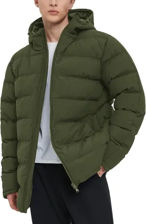 Flygo Mens Hooded Puffer Jacket Insulated Winter Waterproof Warm Coat Zipper Down Quilted Jackets