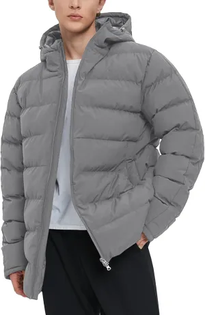 Flygo Mens Hooded Puffer Jacket Insulated Winter Waterproof Warm Coat Zipper Down Quilted Jackets