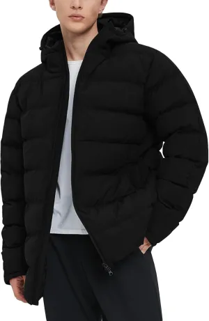 Flygo Mens Hooded Puffer Jacket Insulated Winter Waterproof Warm Coat Zipper Down Quilted Jackets