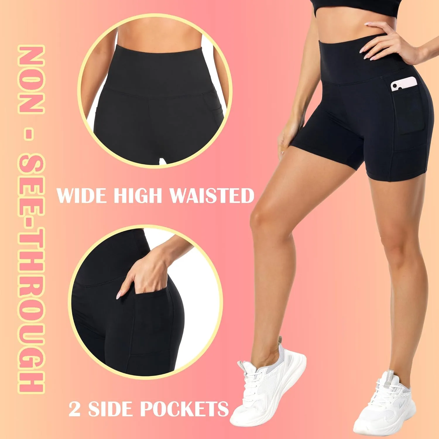FULLSOFT 4 Pack Biker Shorts for Women with Pockets  5" High Waisted Tummy Control Workout Yoga Running Gym Tennis Shorts