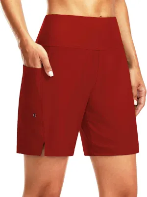 G Gradual Women's 7" Long Swim Board Shorts High Waisted Quick Dry Beach Swimming Shorts for Women with Liner Pockets