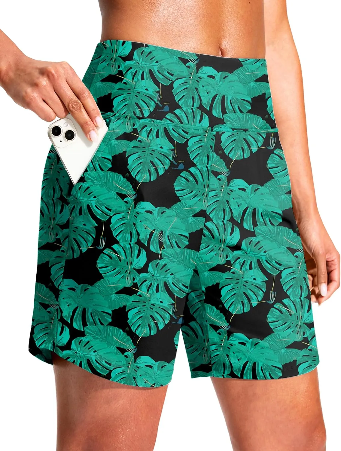 G Gradual Women's 7" Quick Dry Swim Board Shorts Swimming Bottoms High Waisted Beach Shorts for Women with Liner Pockets