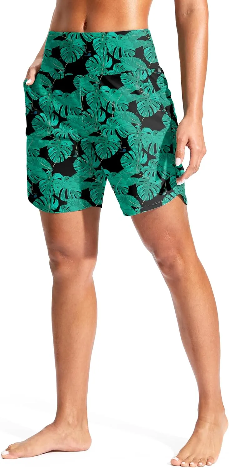 G Gradual Women's 7" Quick Dry Swim Board Shorts Swimming Bottoms High Waisted Beach Shorts for Women with Liner Pockets