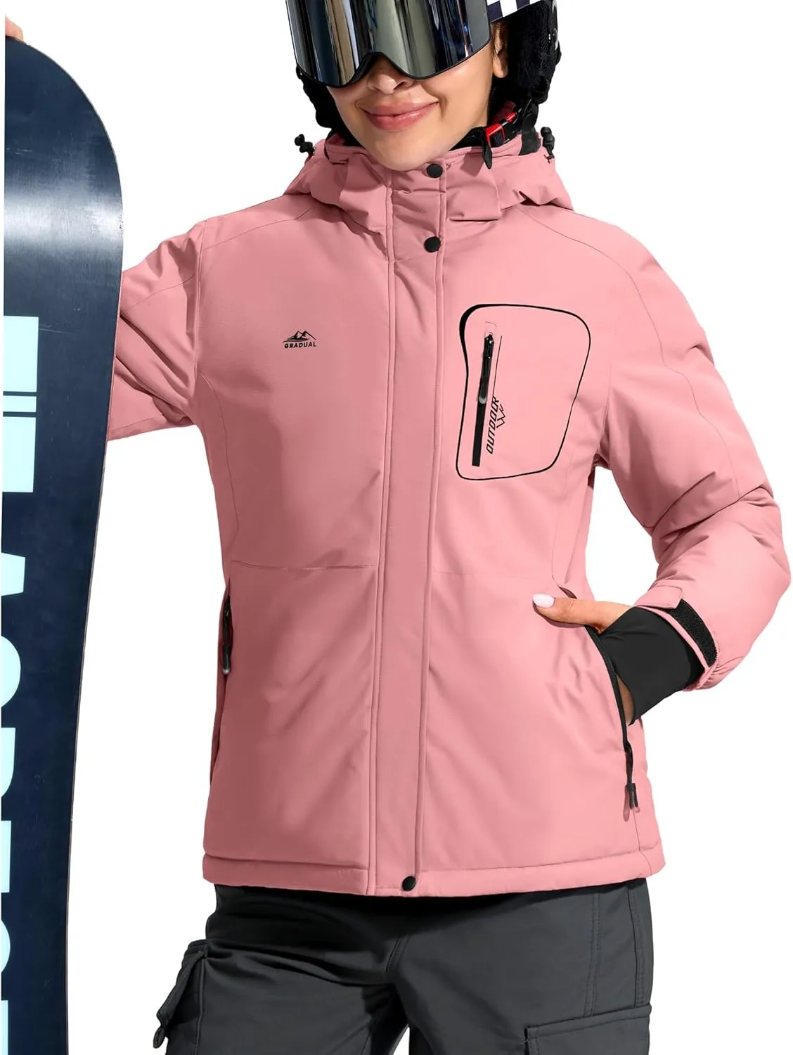 G Gradual Women's Ski Jackets Waterproof Insulated Fleece Lined Heavyweight Winter Jacket Hood Mountain Snowboarding Coat