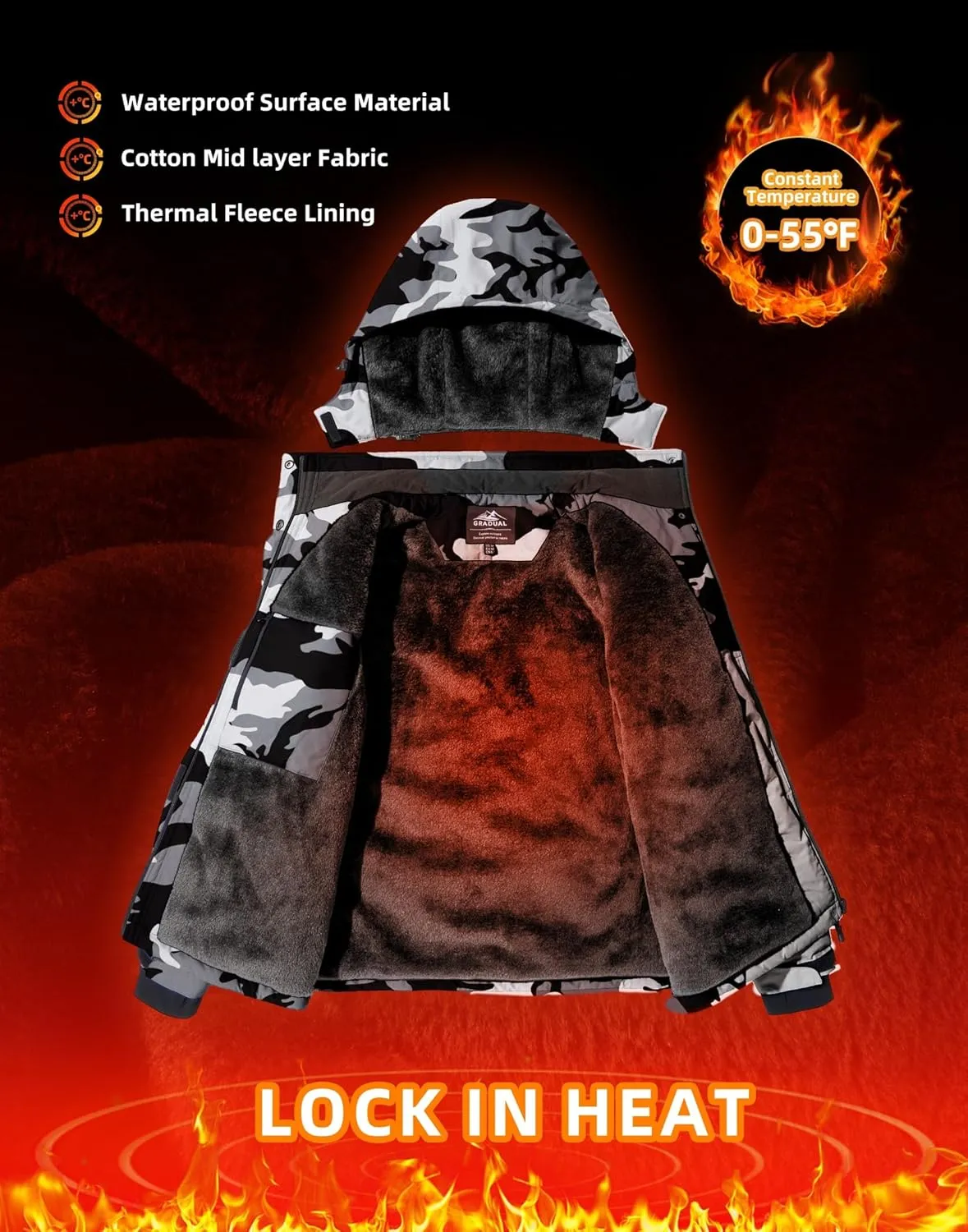 G Gradual Women's Ski Jackets Waterproof Insulated Fleece Lined Heavyweight Winter Jacket Hood Mountain Snowboarding Coat