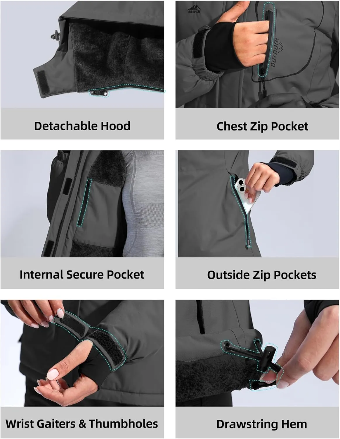 G Gradual Women's Ski Jackets Waterproof Insulated Fleece Lined Heavyweight Winter Jacket Hood Mountain Snowboarding Coat