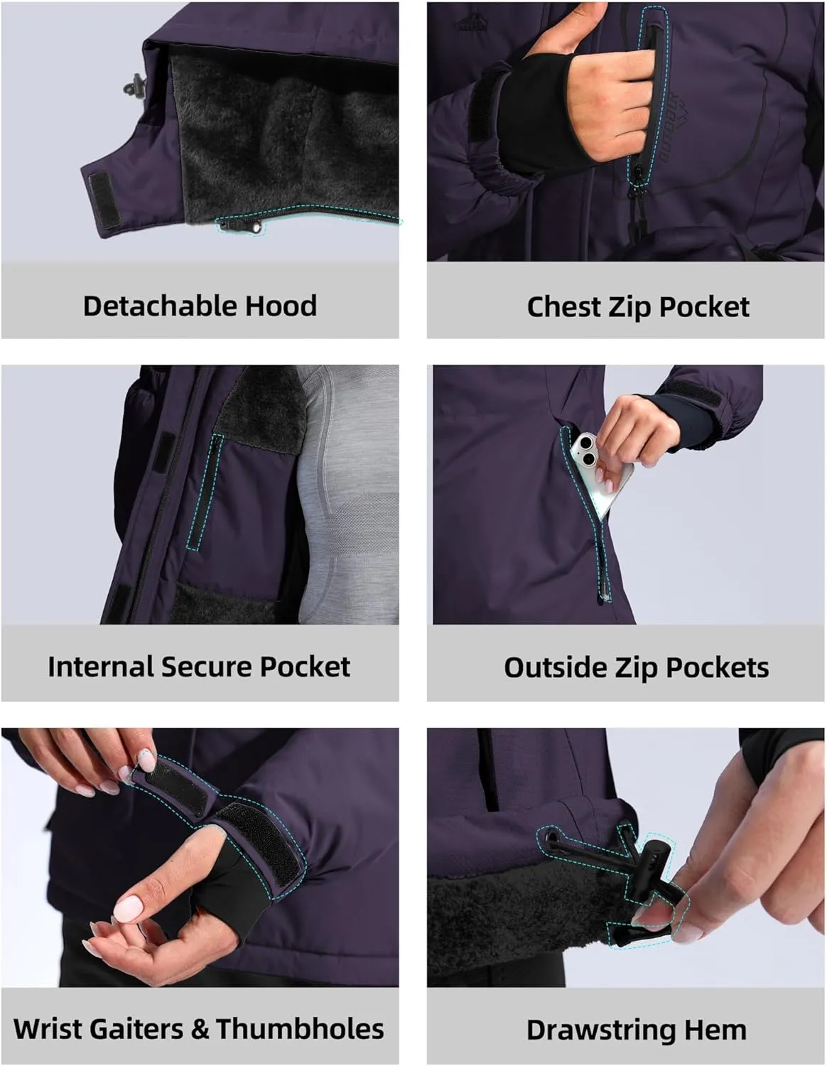 G Gradual Women's Ski Jackets Waterproof Insulated Fleece Lined Heavyweight Winter Jacket Hood Mountain Snowboarding Coat