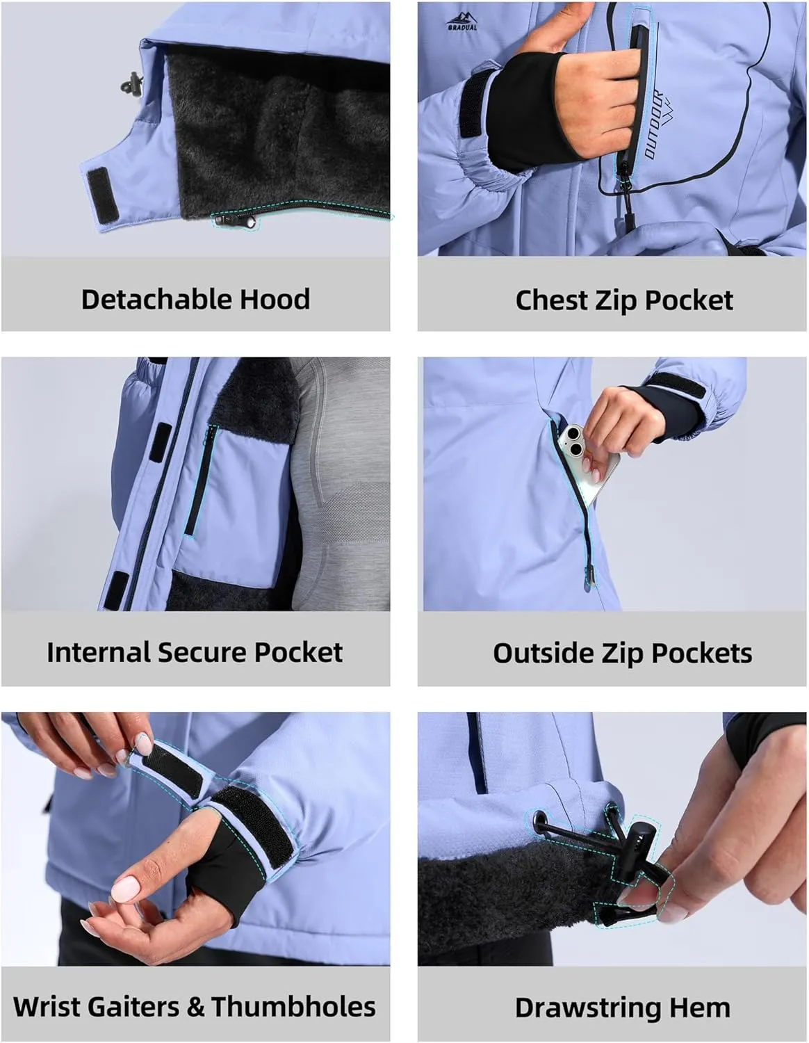G Gradual Women's Ski Jackets Waterproof Insulated Fleece Lined Heavyweight Winter Jacket Hood Mountain Snowboarding Coat