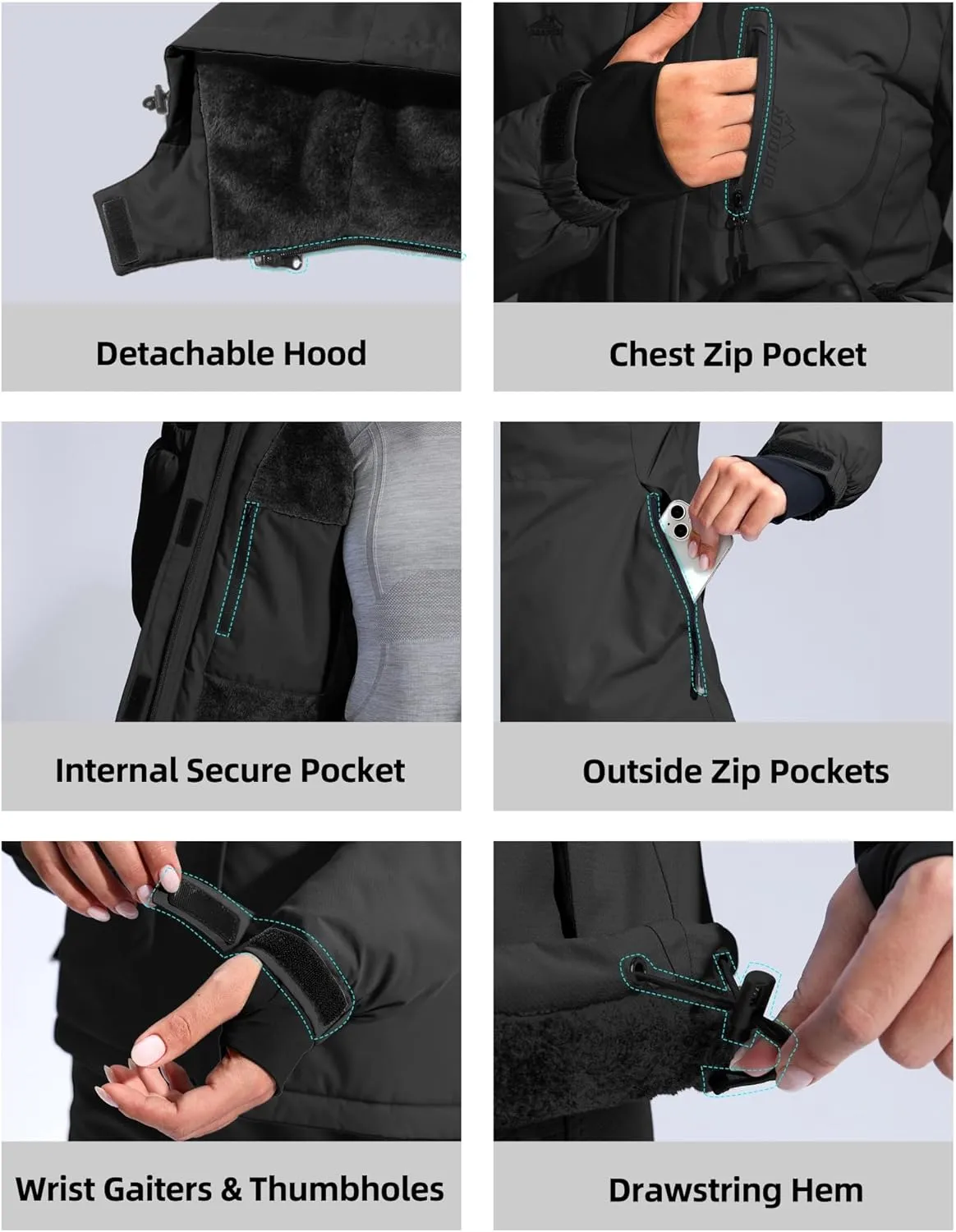 G Gradual Women's Ski Jackets Waterproof Insulated Fleece Lined Heavyweight Winter Jacket Hood Mountain Snowboarding Coat