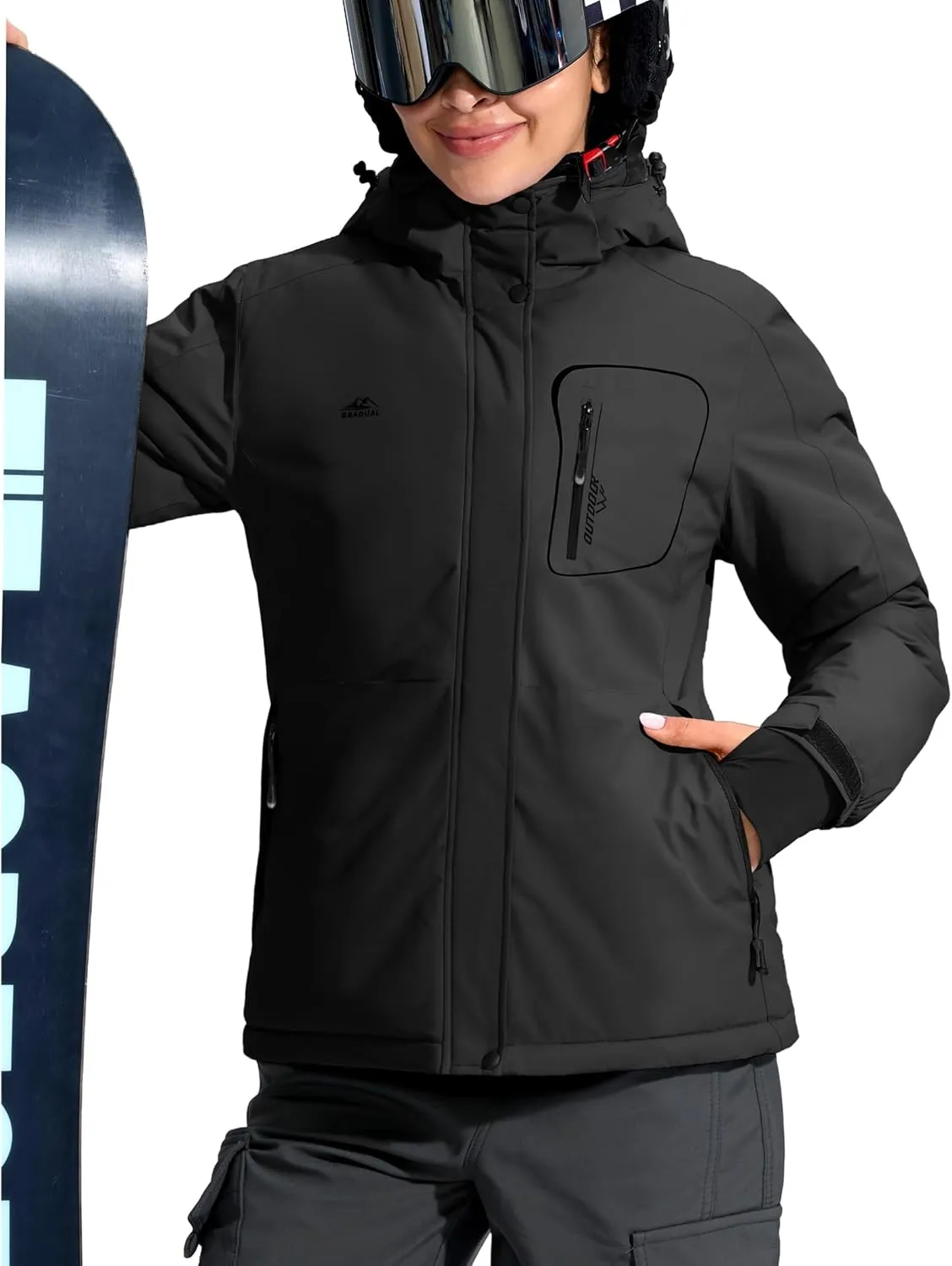 G Gradual Women's Ski Jackets Waterproof Insulated Fleece Lined Heavyweight Winter Jacket Hood Mountain Snowboarding Coat
