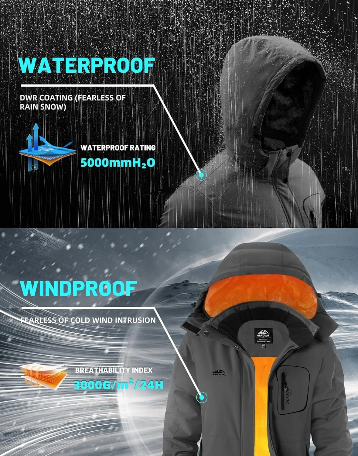 G Gradual Women's Ski Jackets Waterproof Insulated Fleece Lined Heavyweight Winter Jacket Hood Mountain Snowboarding Coat