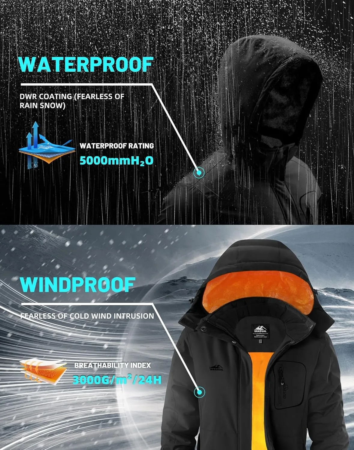G Gradual Women's Ski Jackets Waterproof Insulated Fleece Lined Heavyweight Winter Jacket Hood Mountain Snowboarding Coat