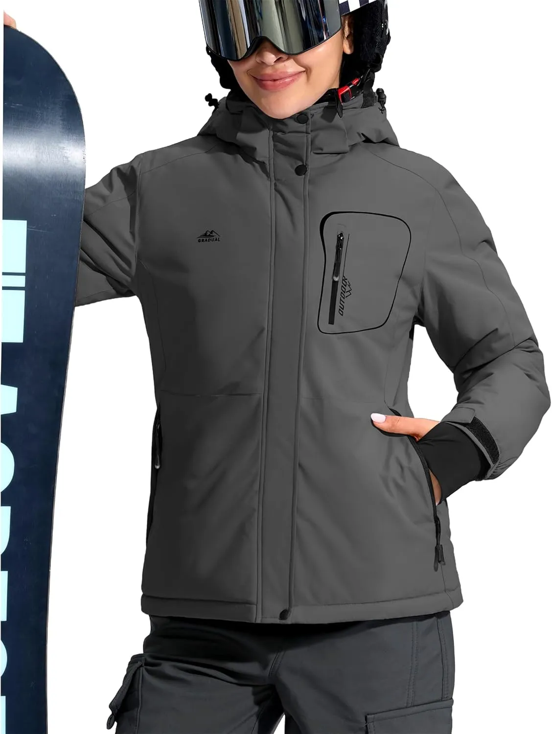 G Gradual Women's Ski Jackets Waterproof Insulated Fleece Lined Heavyweight Winter Jacket Hood Mountain Snowboarding Coat