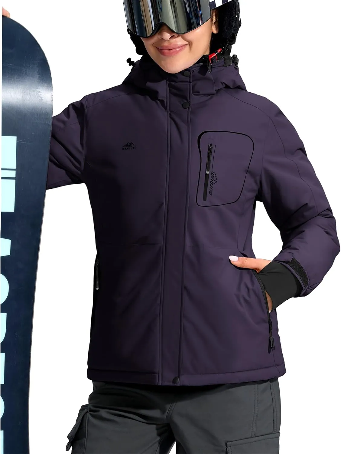 G Gradual Women's Ski Jackets Waterproof Insulated Fleece Lined Heavyweight Winter Jacket Hood Mountain Snowboarding Coat