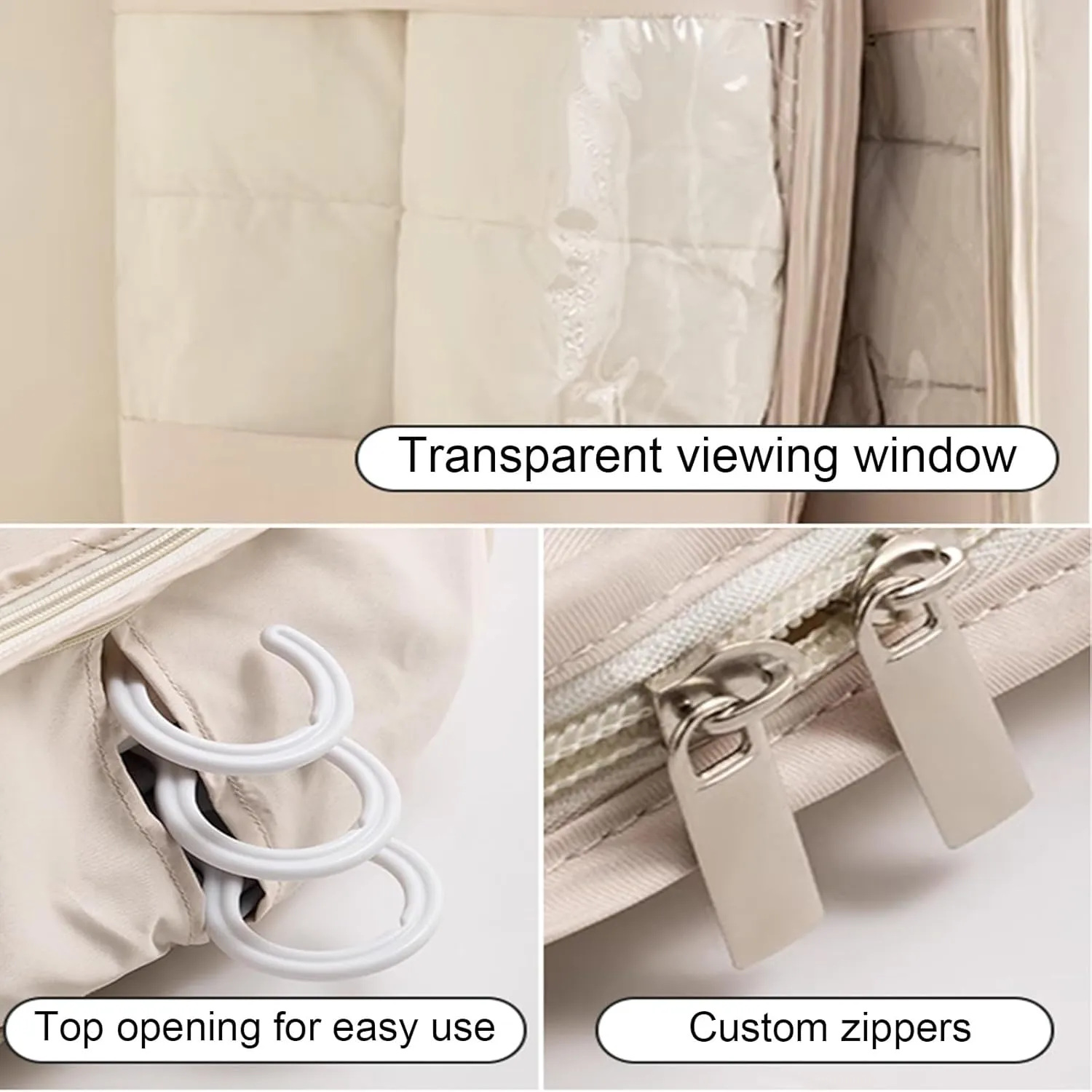 Garment Bags, Clothes Cover for Hanging Clothes in Wardrobes with Compression Zippers, Suitable for Jackets, Sweaters, Down Jackets(Beige,58x90x15cm x35x6in)