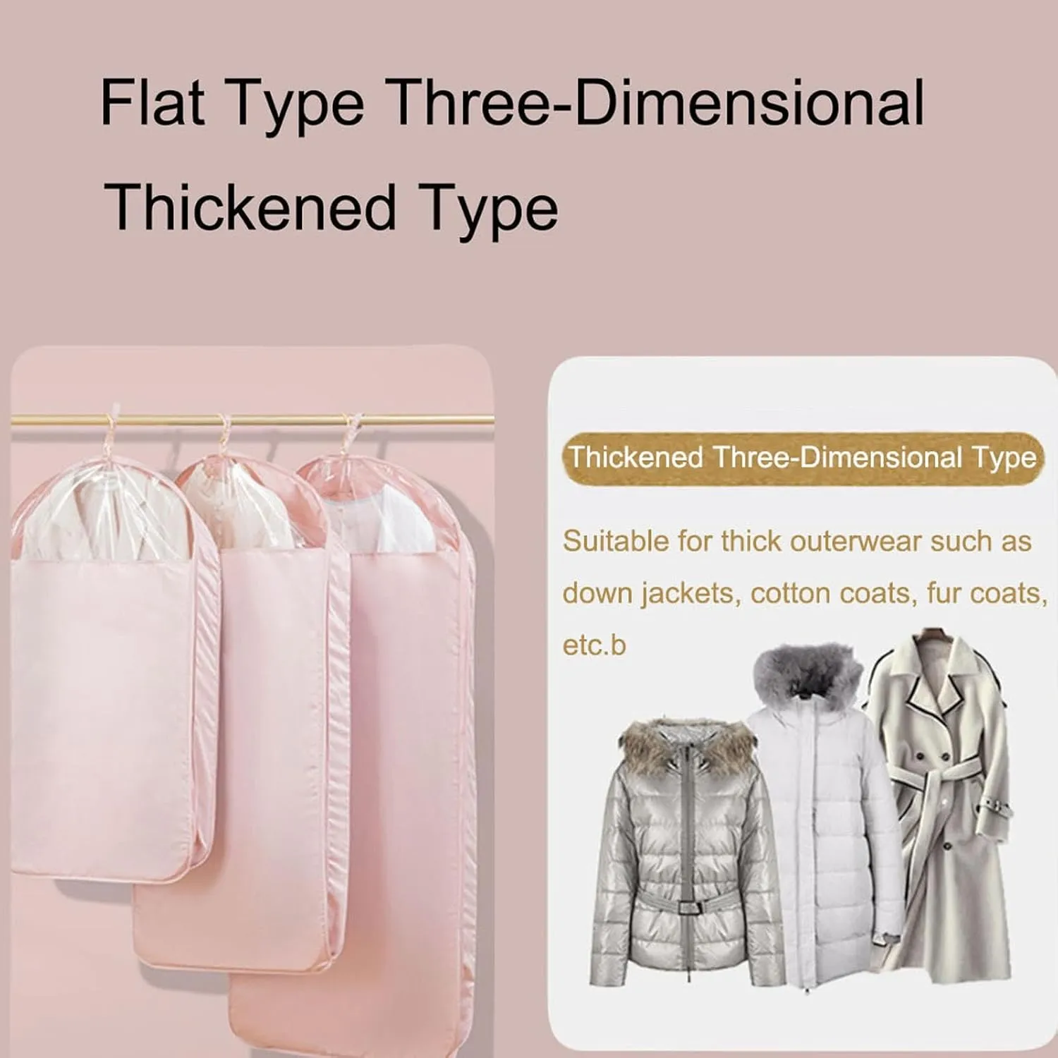 Garment Bags for Hanging Clothes, Hanging Clothes Bag Dust-Proof Suitable for Coats, Jackets, Shirts, Down Jackets(Pink,90x58x9cm/35x23x4in)
