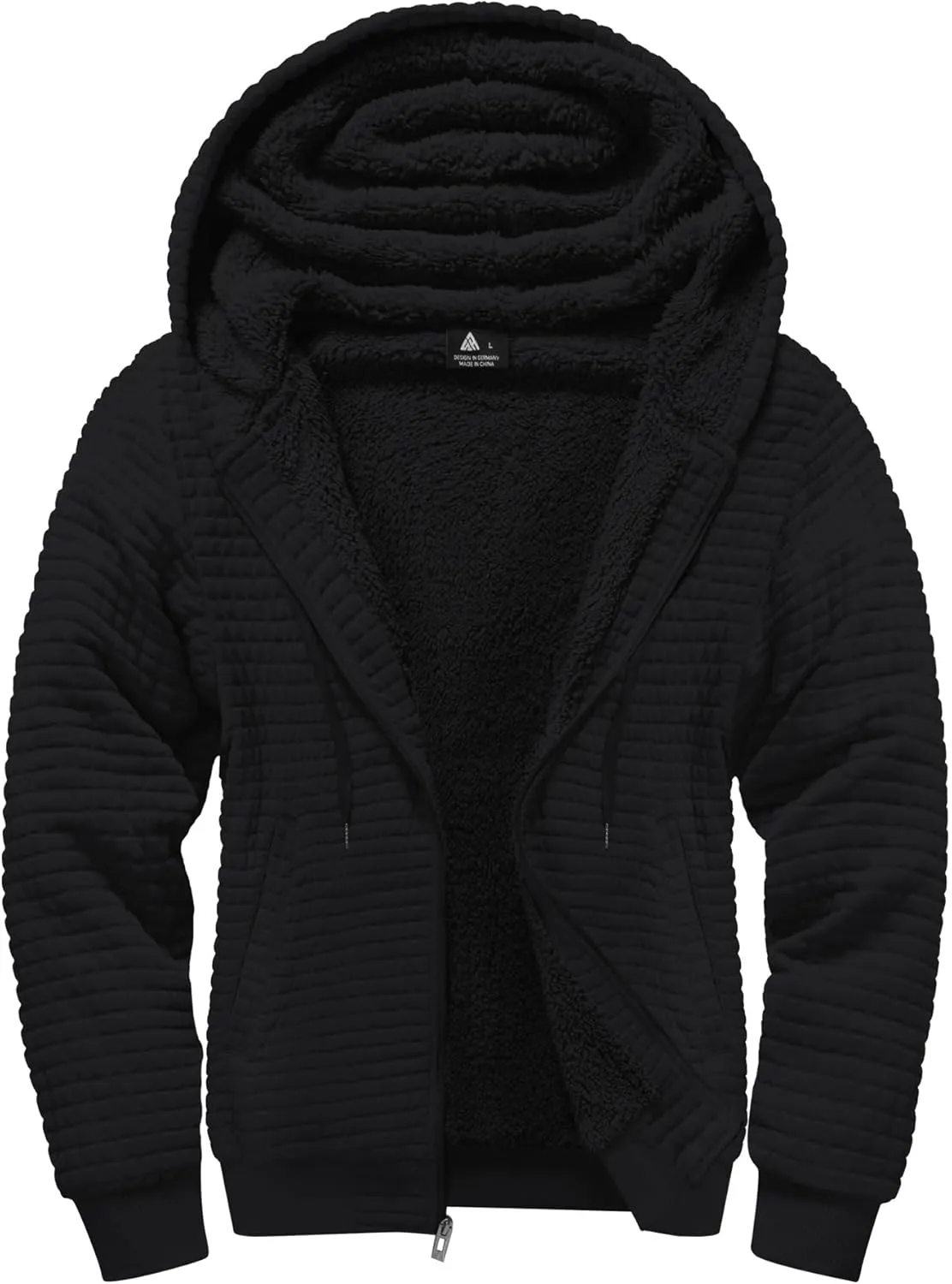GEEK LIGHTING Mens Fleece Lined Hoodies Zip Up Waffle Knit Thicken Hooded Sweatshirts Winter Jackets