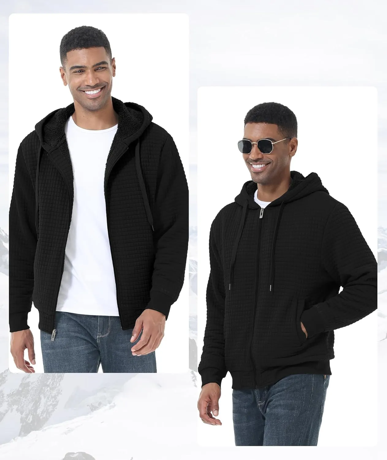 GEEK LIGHTING Mens Fleece Lined Hoodies Zip Up Waffle Knit Thicken Hooded Sweatshirts Winter Jackets