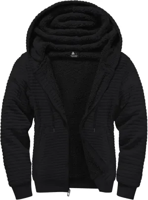 GEEK LIGHTING Mens Fleece Lined Hoodies Zip Up Waffle Knit Thicken Hooded Sweatshirts Winter Jackets