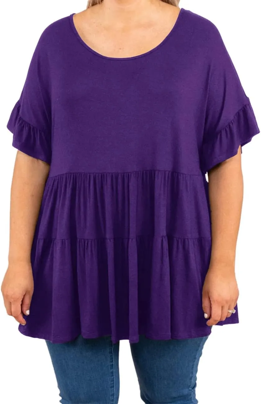 Genayge Women's Plus Size Ruffle Tunic Tops Summer Short Sleeve Loose T-Shirt Blouses