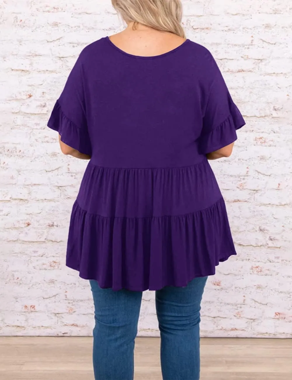 Genayge Women's Plus Size Ruffle Tunic Tops Summer Short Sleeve Loose T-Shirt Blouses