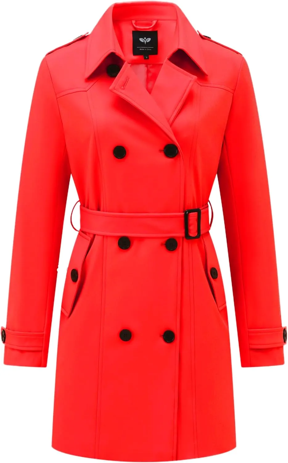 GGleaf Women's Trench Coat Double-Breasted Water Repellent Classic Overcoat Slim Outerwear Coat with Belt