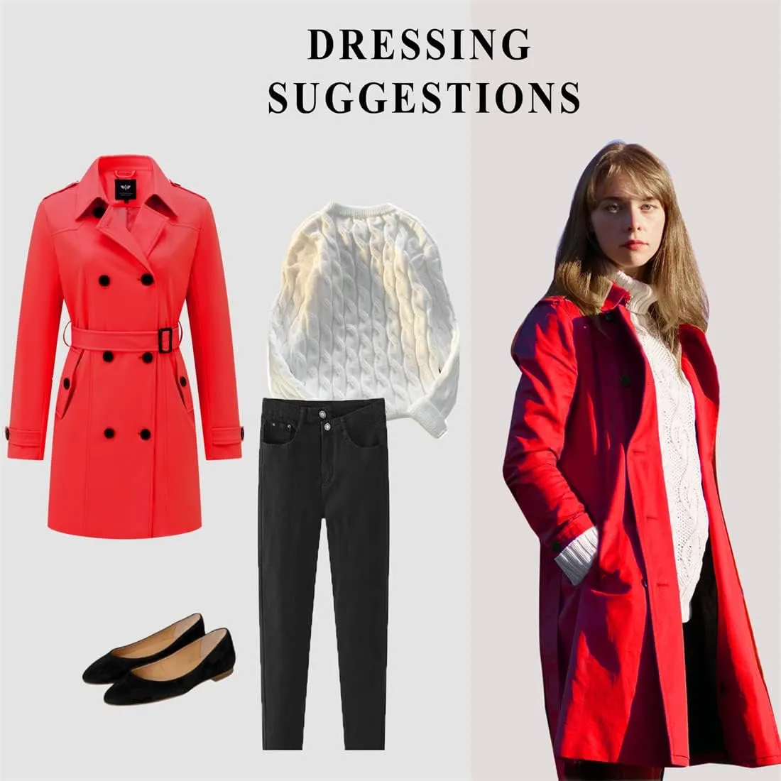 GGleaf Women's Trench Coat Double-Breasted Water Repellent Classic Overcoat Slim Outerwear Coat with Belt