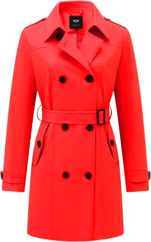GGleaf Women's Trench Coat Double-Breasted Water Repellent Classic Overcoat Slim Outerwear Coat with Belt
