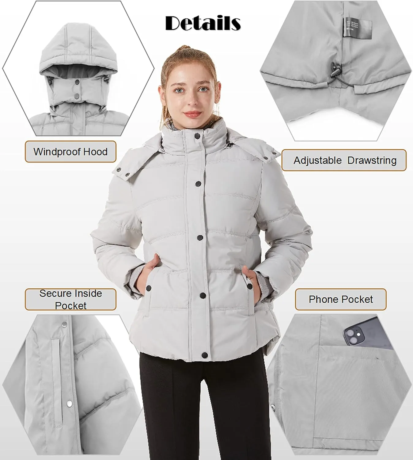 GGleaf Women's Winter Coats Quilted Puffer Jacket Warm Snow Coat with Removable Hood