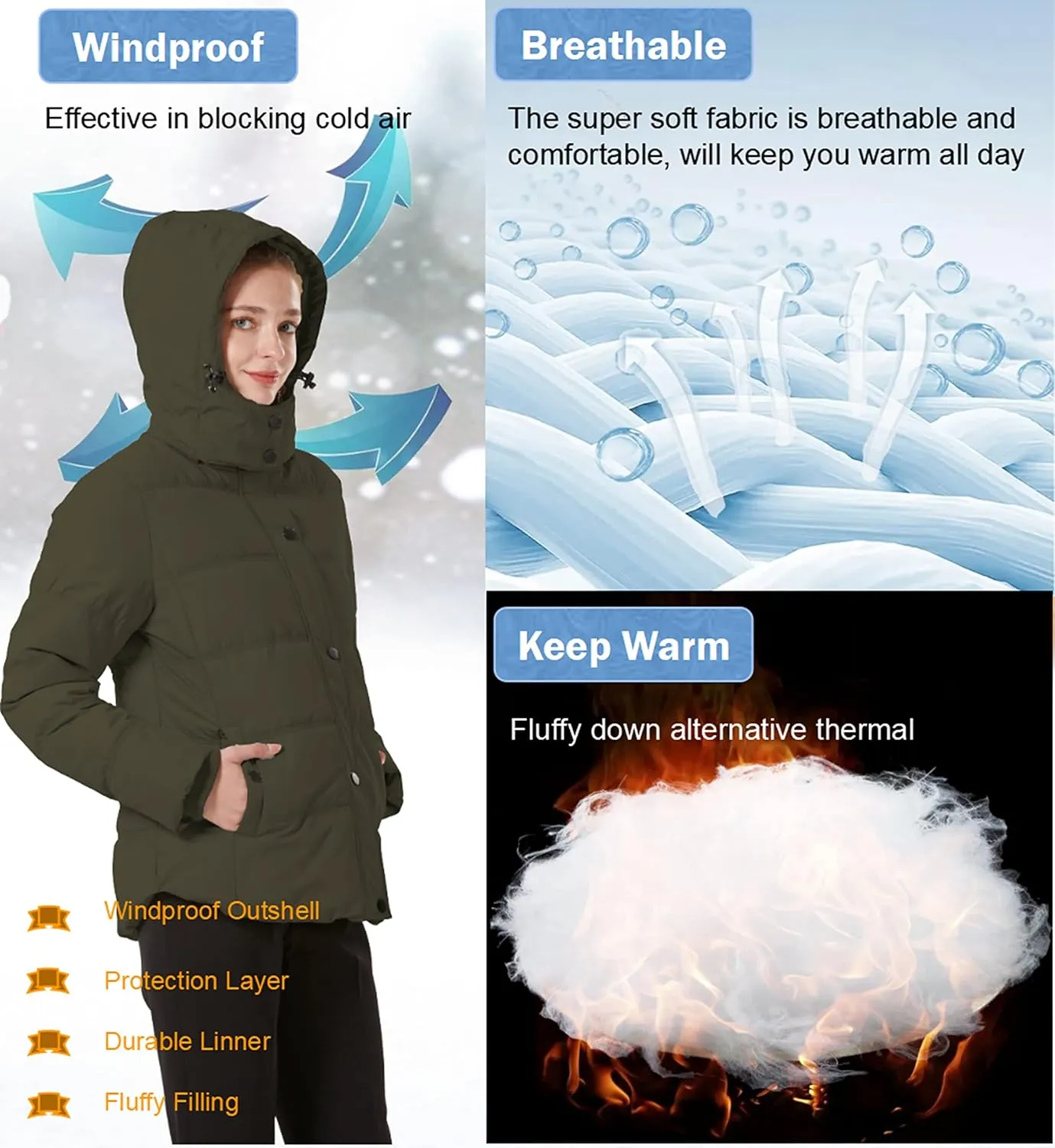 GGleaf Women's Winter Coats Quilted Puffer Jacket Warm Snow Coat with Removable Hood